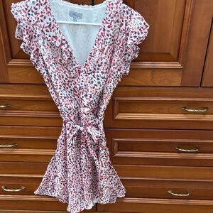 Abbeline white mini dress with red and blue spots